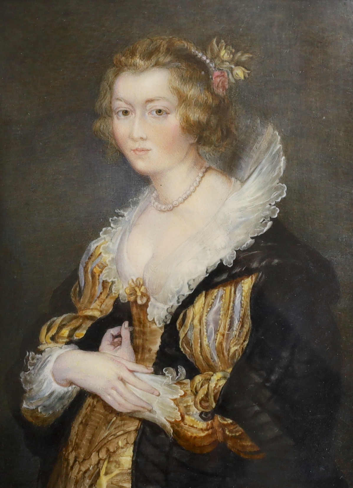 19th century miniature watercolour on ivory, portrait of Catherine Manners, Duchess of Buckingham, indistinctly signed lower right, 16 x 11.5cm CITES Submission reference 92TY5GKS